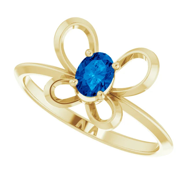 14K Yellow Gold 4x3 mm Oval September Youth Butterfly Birthstone Ring