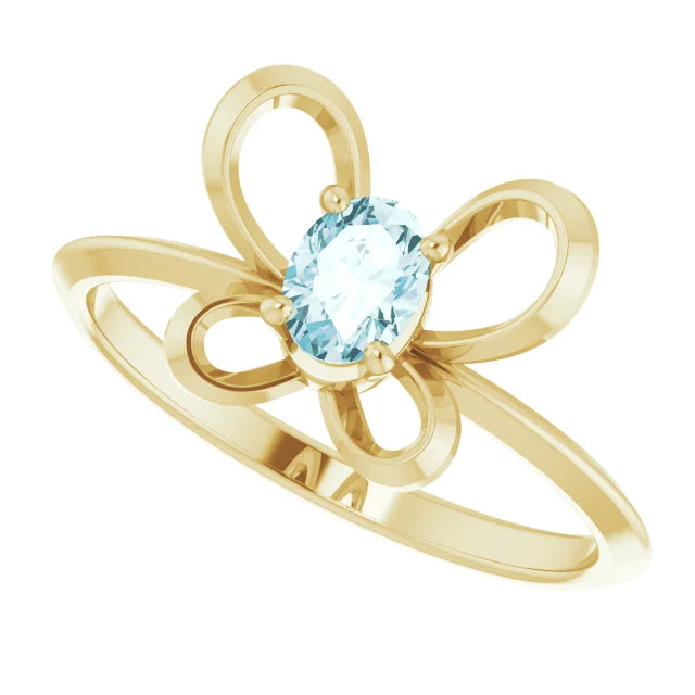 14K Yellow Gold 4x3 mm Oval December Youth Butterfly Birthstone Ring