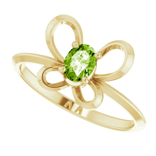 14K Yellow Gold 4x3 mm Oval August Youth Butterfly Birthstone Ring