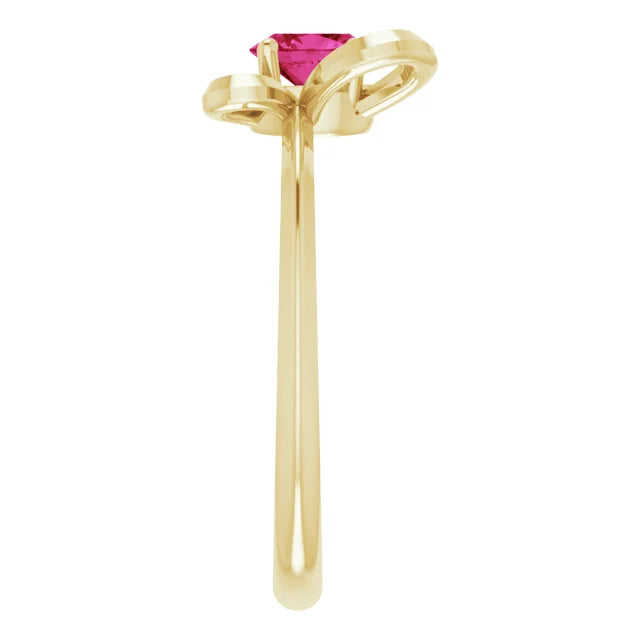 14K Yellow Gold 4x3 mm Oval July Youth Butterfly Birthstone Ring