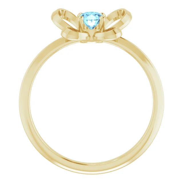 14K Yellow Gold 4x3 mm Oval March Youth Butterfly Birthstone Ring