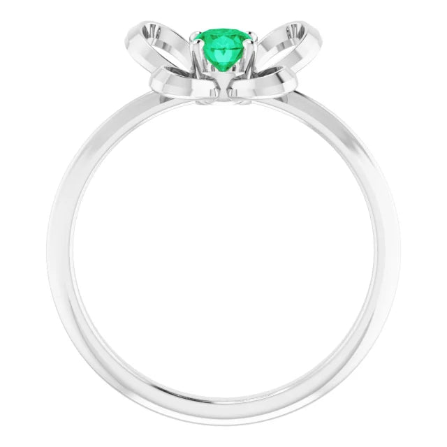 14K White Gold 4x3 mm Oval May Youth Butterfly Birthstone Ring