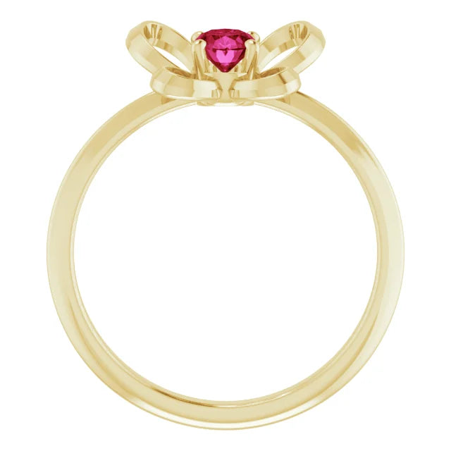 14K Yellow Gold 4x3 mm Oval July Youth Butterfly Birthstone Ring