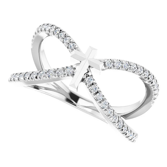 14K White Gold 1/5 CTW Natural Diamond French-Set Cross Ring