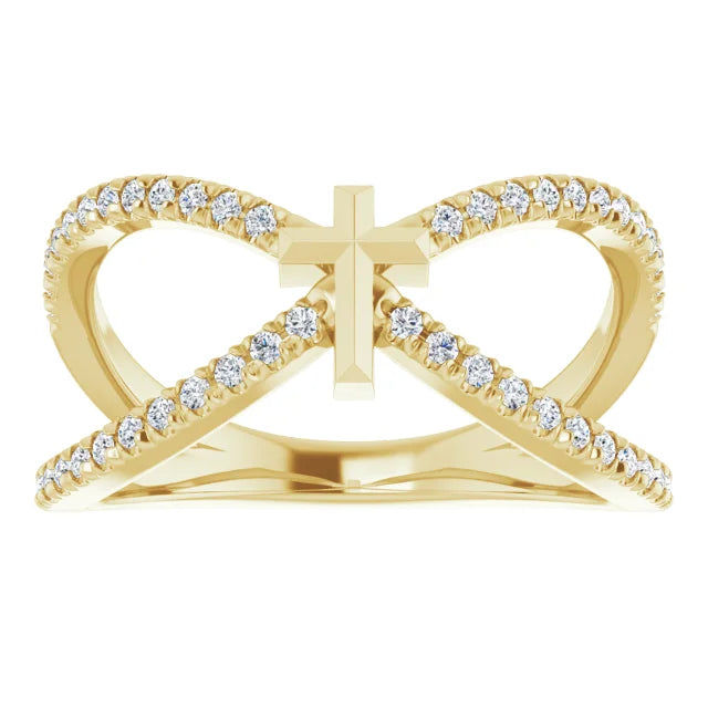 14K Yellow Gold 1/5 CTW Natural Diamond French-Set Cross Ring