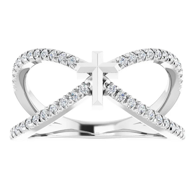 14K White Gold 1/5 CTW Natural Diamond French-Set Cross Ring