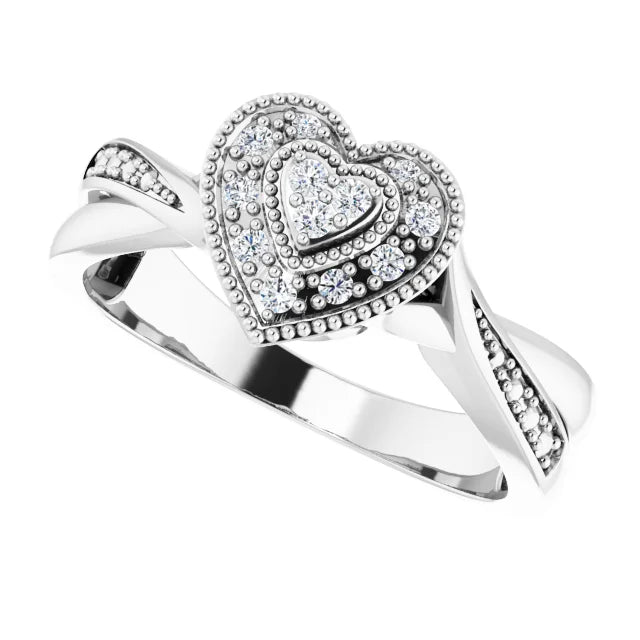 Sterling Silver Imitation White Cubic Zirconia Criss Cross Heart Ring
