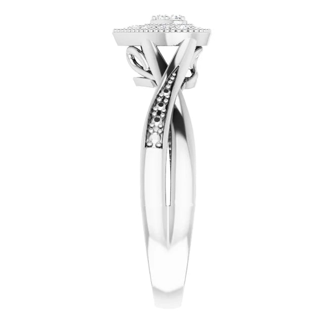 Sterling Silver Imitation White Cubic Zirconia Criss Cross Heart Ring