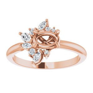 14K Rose Gold Oval 1/5 CTW Diamond Semi-Set Engagement Ring