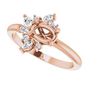 14K Rose Gold Oval 1/5 CTW Diamond Semi-Set Engagement Ring