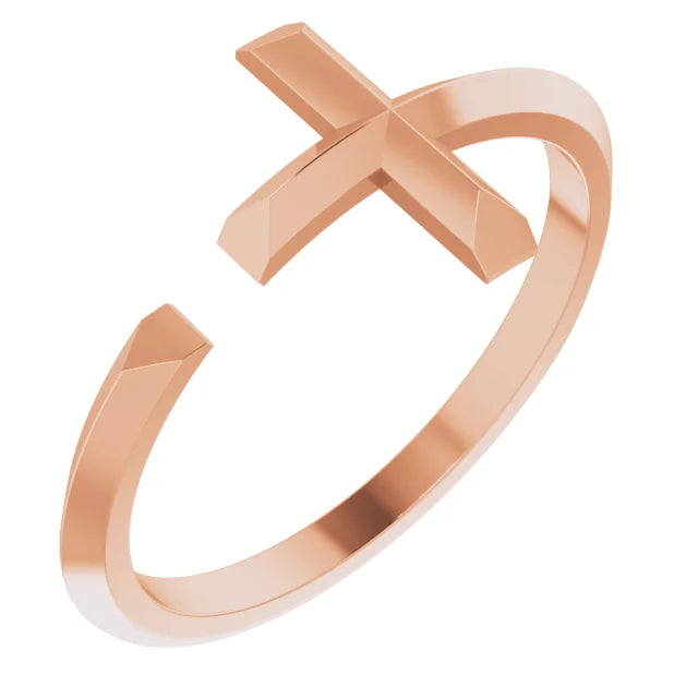 14K Rose Gold Negative Space Cross Ring