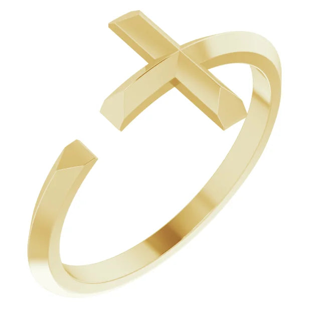 14K Yellow Gold Negative Space Cross Ring