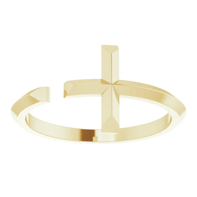 14K Yellow Gold Negative Space Cross Ring