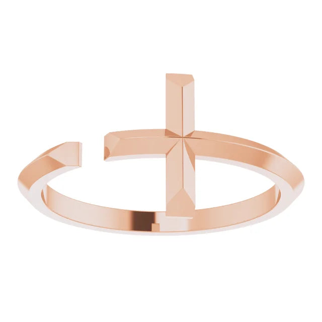 14K Rose Gold Negative Space Cross Ring