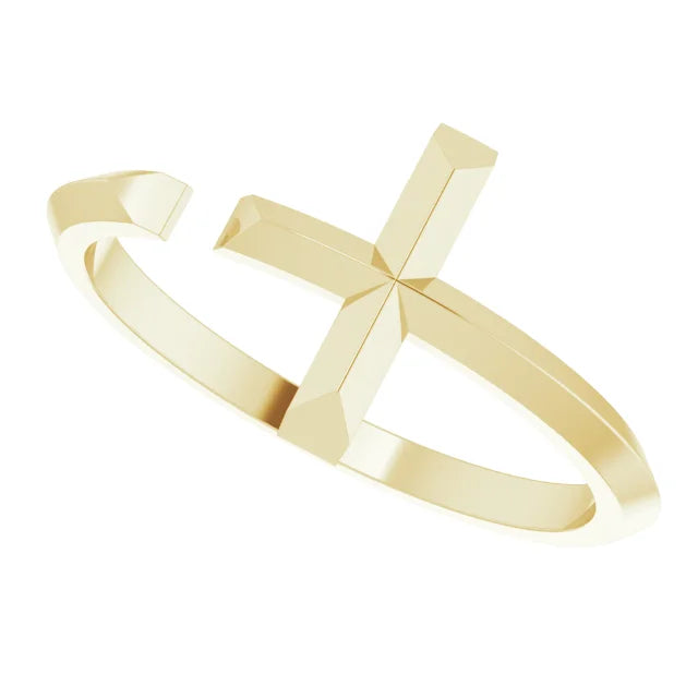 14K Yellow Gold Negative Space Cross Ring