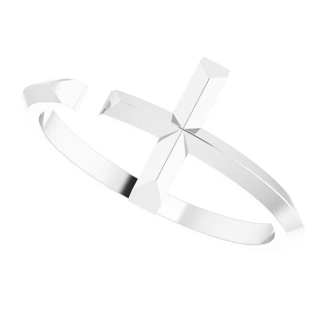 14K White Gold Negative Space Cross Ring