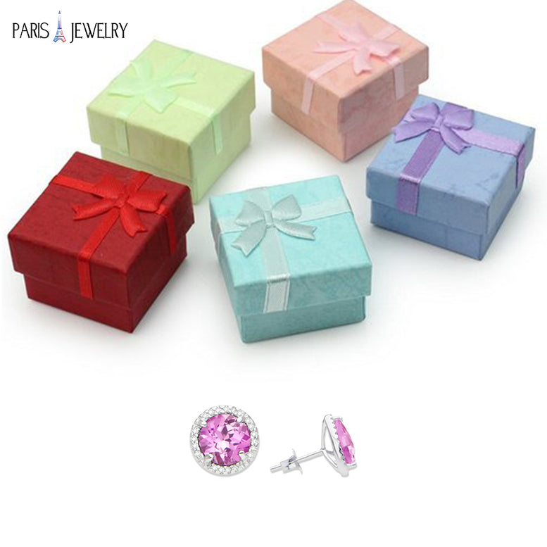 10k White Gold Plated 2 Ct Round Created Tourmaline CZ Halo Stud Earrings
