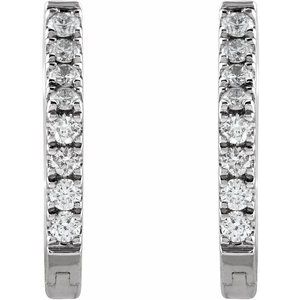 14K White Gold 1/8 CTW Natural Diamond Geometric Hinged Huggie Earrings