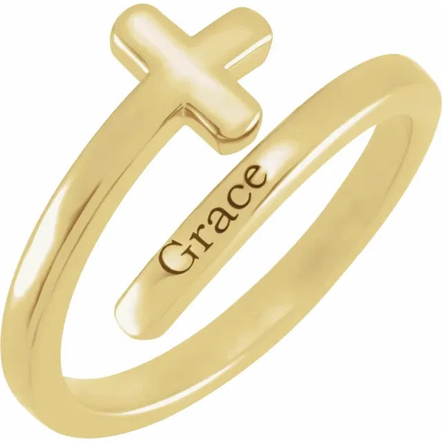 14K Yellow Gold Engravable Sideways Cross Ring