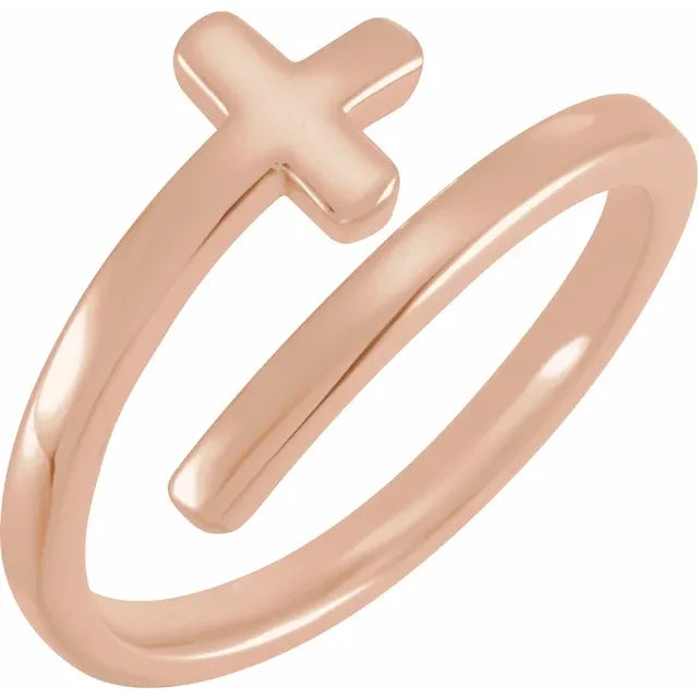 14K Rose Gold Engravable Sideways Cross Ring