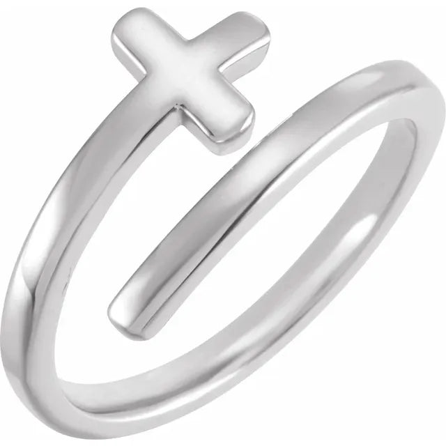 14K White Gold Engravable Sideways Cross Ring