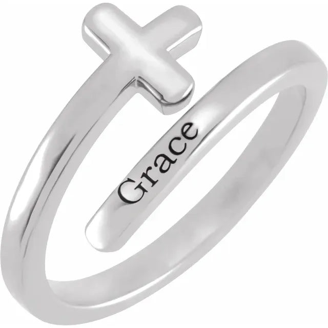 14K White Gold Engravable Sideways Cross Ring