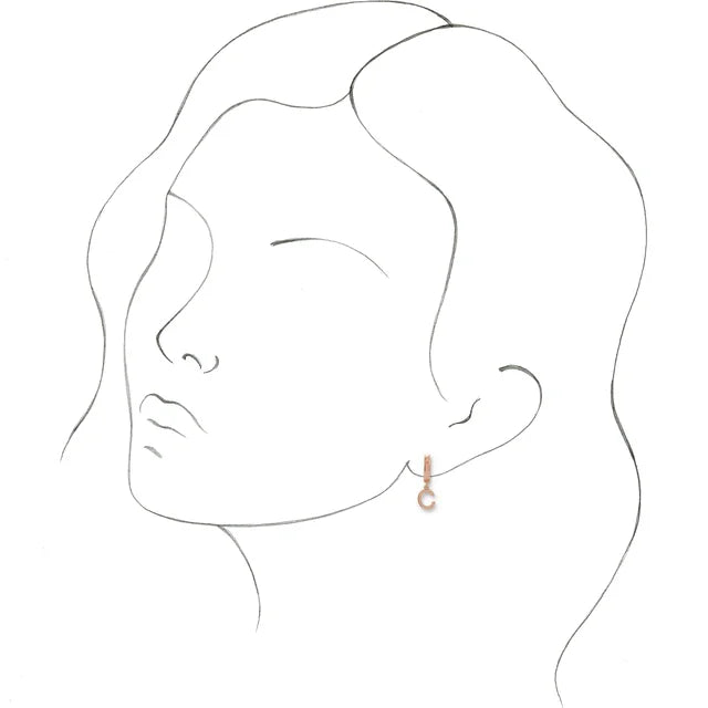 14K Rose Gold Initial C Hinged Huggie Earring
