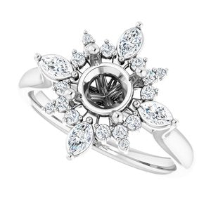 14K White Gold Round 1/3 CTW Natural Diamond Semi-Set Engagement Ring
