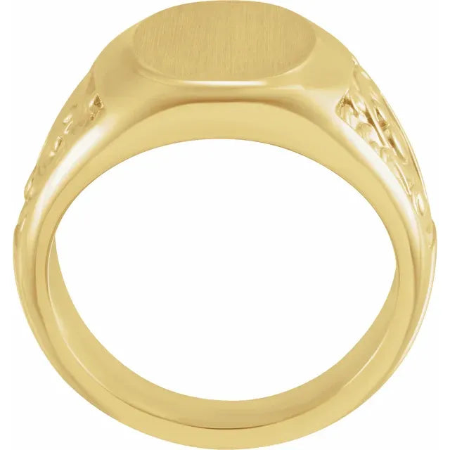 14K Yellow Gold 14x12 mm Scroll Signet Ring