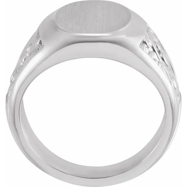 Sterling Silver 14x12 mm Scroll Signet Ring