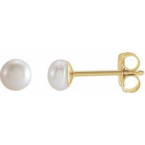 14K Yellow Gold Cultured White Freshwater Pearl Earrings