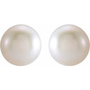 14K Yellow Gold Cultured White Freshwater Pearl Earrings