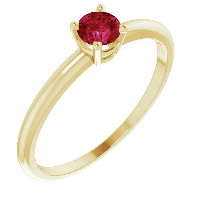 14K Yellow Gold 4 mm Lab-Grown Ruby Ring