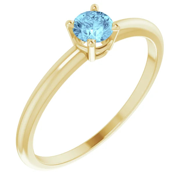 14K Yellow Gold 4 mm Natural Aquamarine Ring