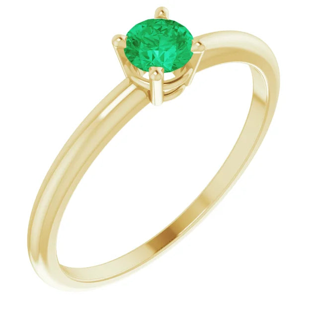 14K Yellow Gold 4 mm Lab-Grown Emerald Ring