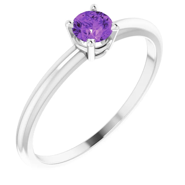 Sterling Silver 3 mm Imitation Amethyst Ring