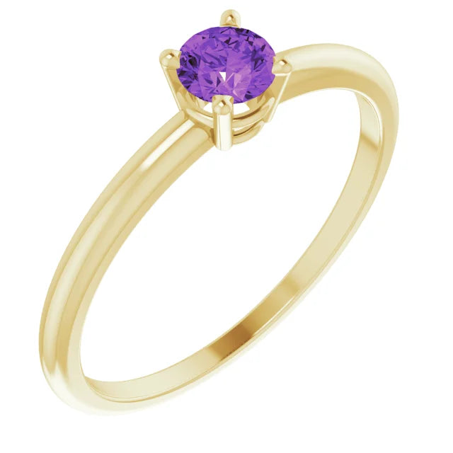 14K Yellow Gold 4 mm Natural Amethyst Ring