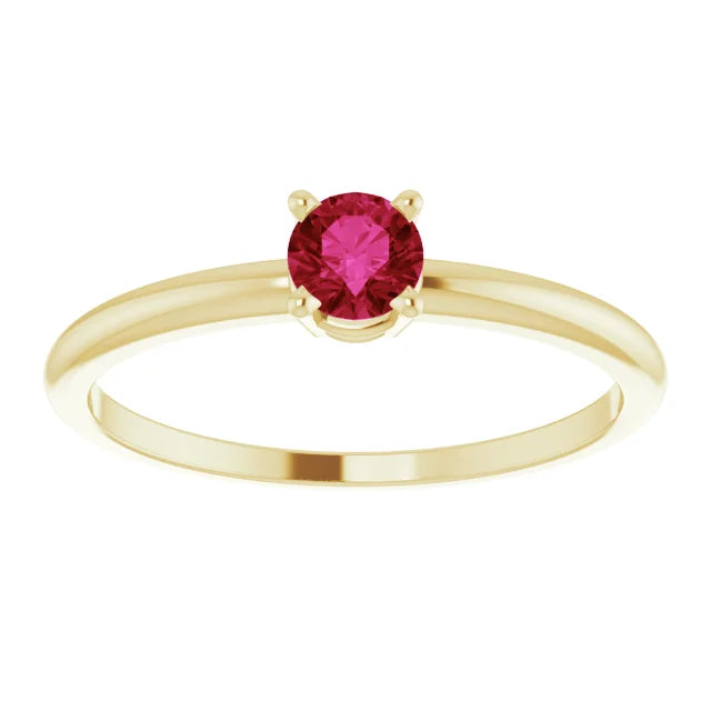 14K Yellow Gold 4 mm Lab-Grown Ruby Ring