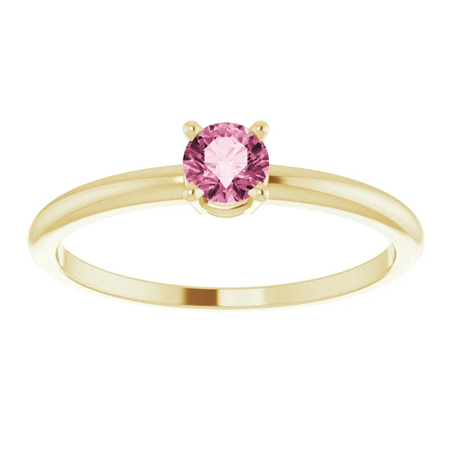 14K Yellow Gold 4 mm Natural Pink Tourmaline Ring