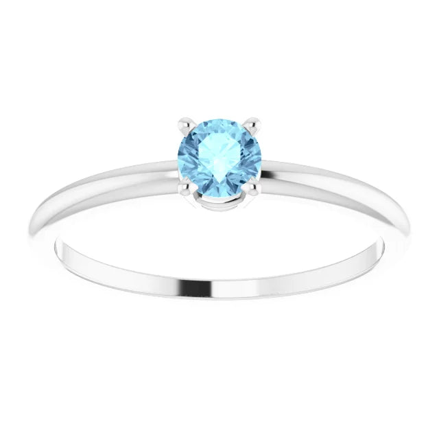 14K White Gold 4 mm Natural Aquamarine Ring