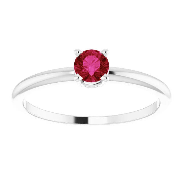 Sterling Silver 4 mm Natural Ruby Ring