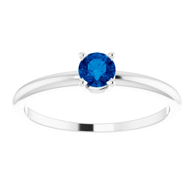 14K White Gold 4 mm Natural Blue Sapphire Ring