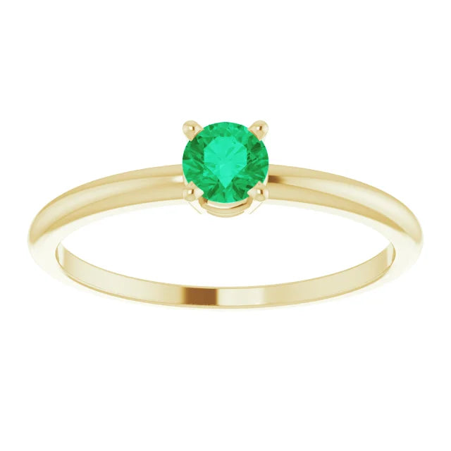 14K Yellow Gold 4 mm Lab-Grown Emerald Ring