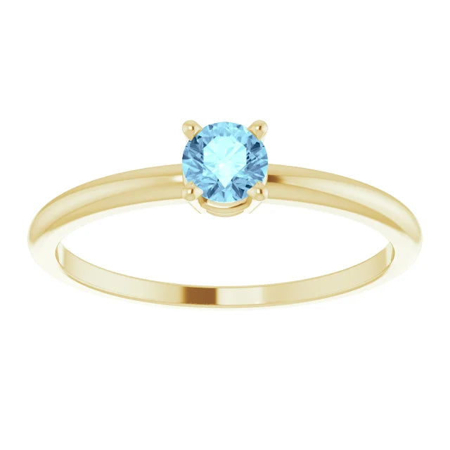 14K Yellow Gold 4 mm Natural Aquamarine Ring