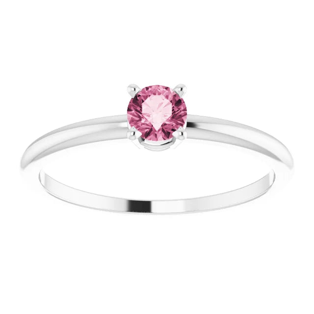 Sterling Silver 4 mm Natural Pink Tourmaline Ring