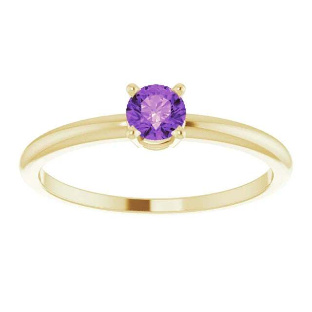 14K Yellow Gold 4 mm Natural Amethyst Ring