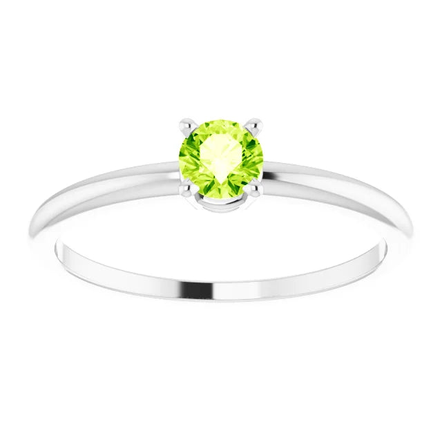 14K White Gold 3 mm Natural Peridot Ring