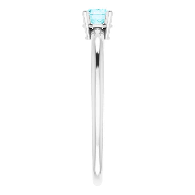 Sterling Silver 4 mm Natural Blue Zircon Ring