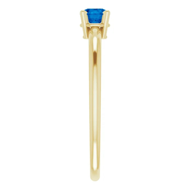 14K Yellow Gold 3 mm Imitation Blue Sapphire Ring