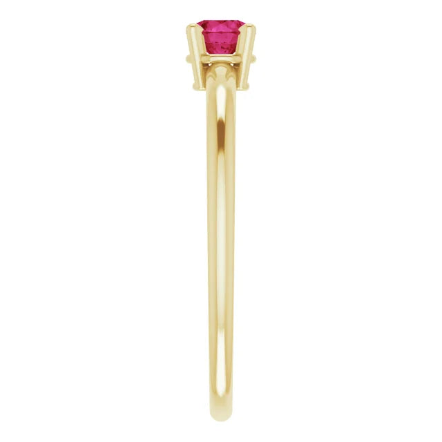 14K Yellow Gold 4 mm Lab-Grown Ruby Ring